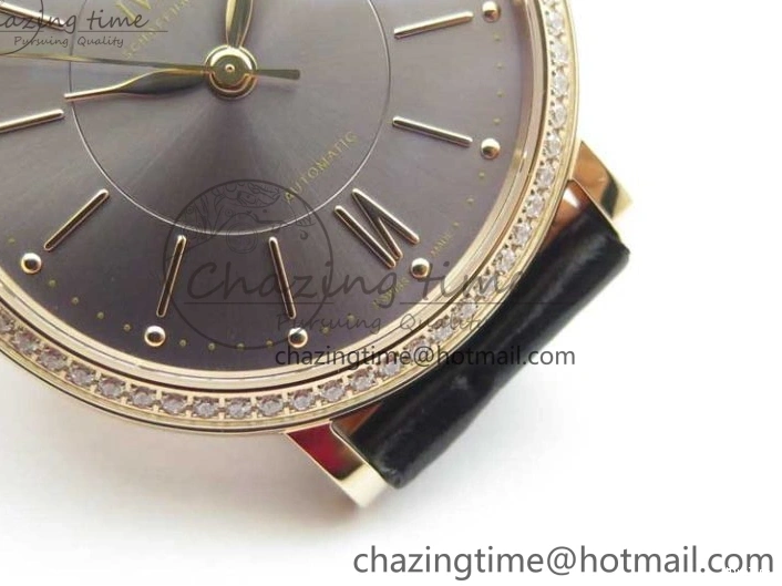 MIROTIME 1218 Durable Portofino 37mm RG V7F 1:1 Best Edition Gray Dial Diamonds Bezel on Black Leather Strap A 7089